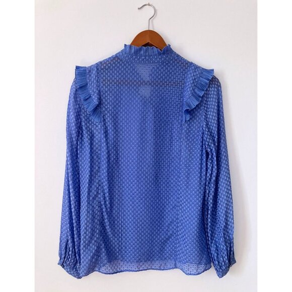 Reiss Taylor Ruffle Detailed Blouse Blue Size US 4 - Picture 5 of 7